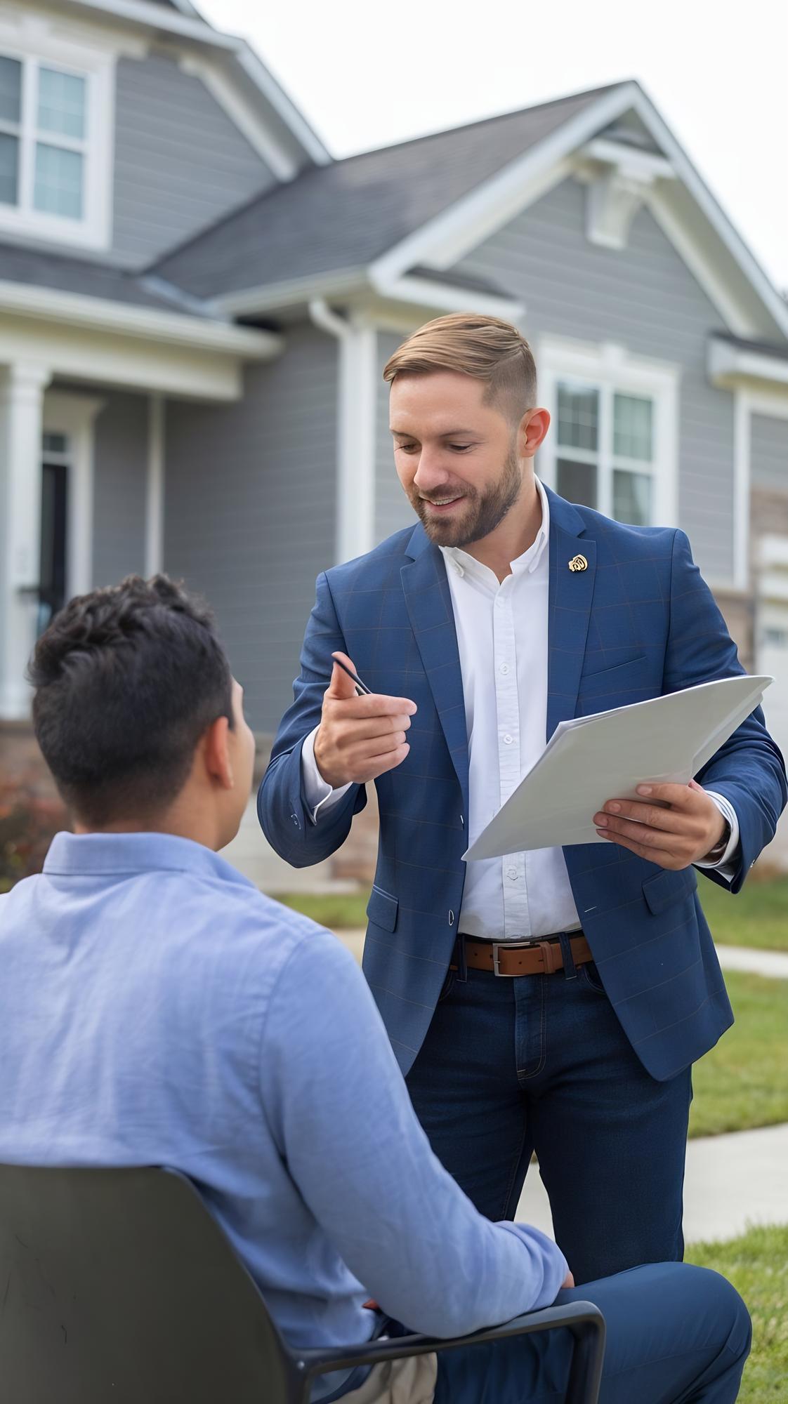 Agent imobiliar discutând cu proprietarul